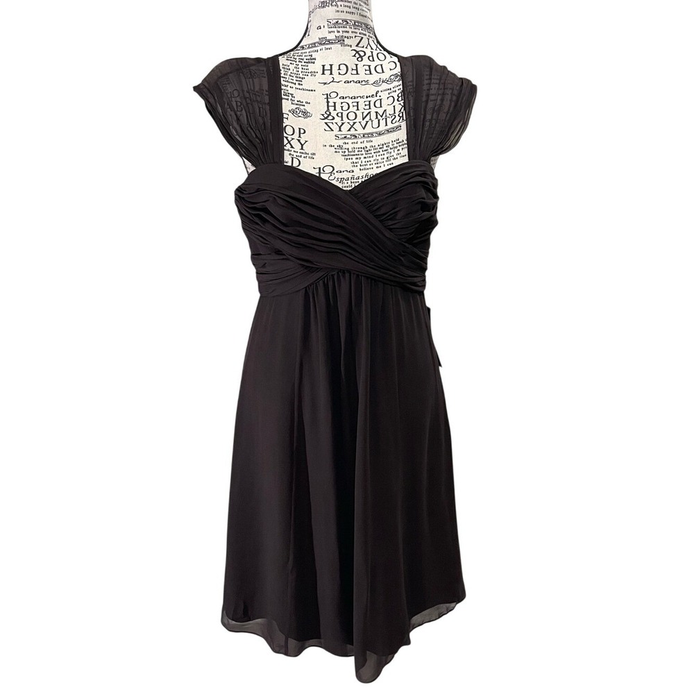 Ann Taylor Brown Midi Chiffon Cap-Sleeve Dress